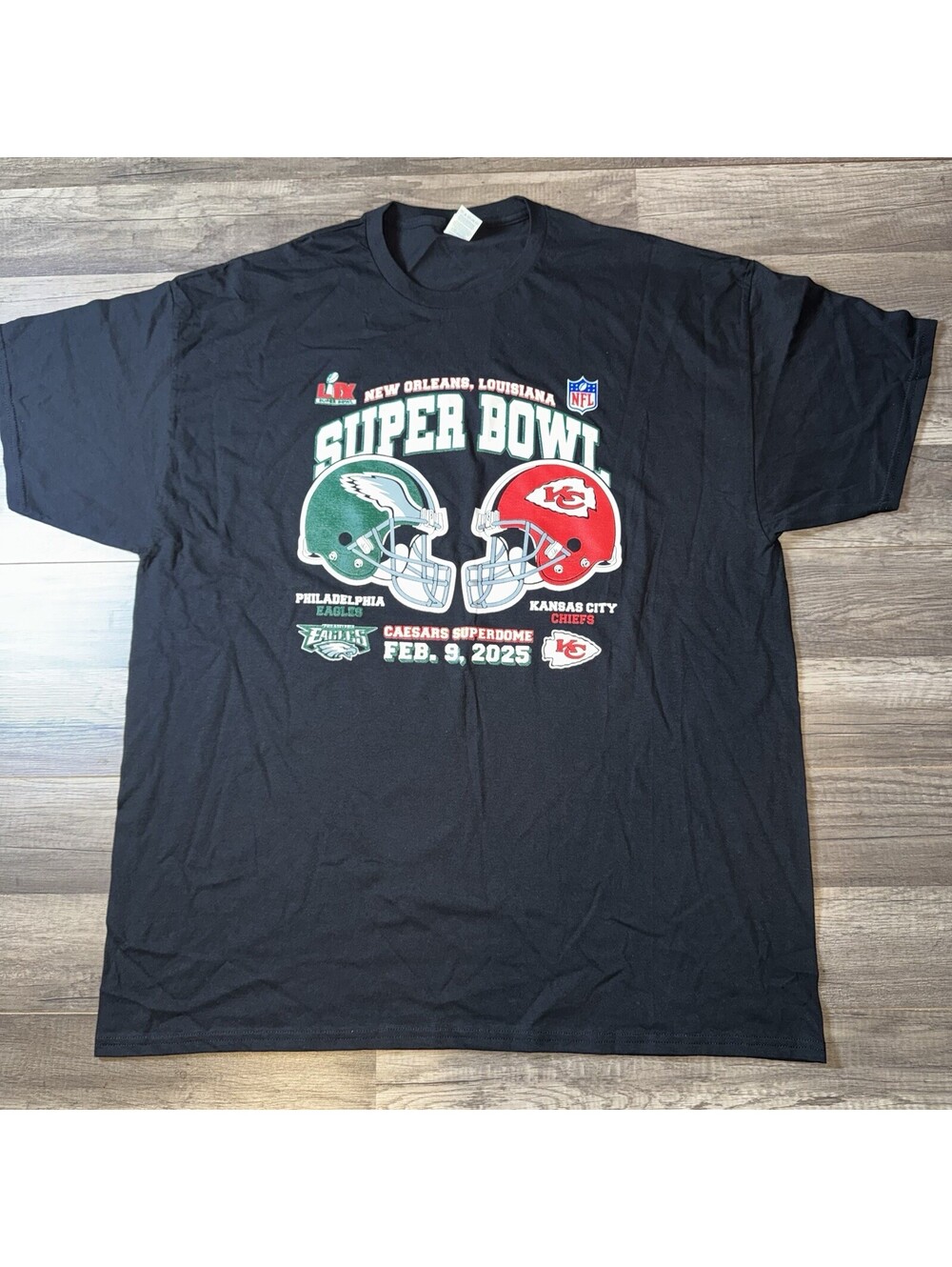 Super Bowl LIX Eagles vs Chiefs T-Shirt Mens 2XL NFL History Black 2025 NEW
